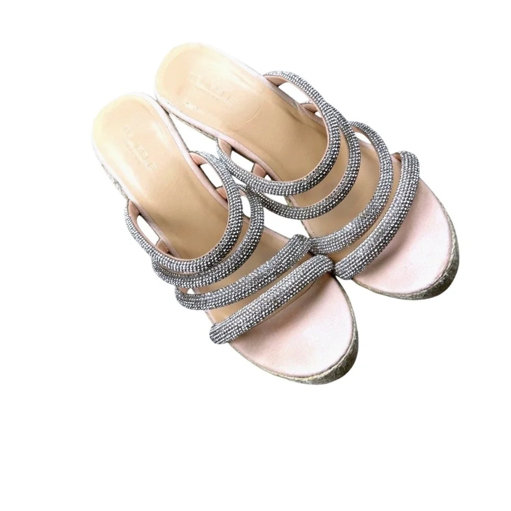 Truffle Collection Women Pink Rhinestone‎ Espadrille Wedge Sandals Size 9